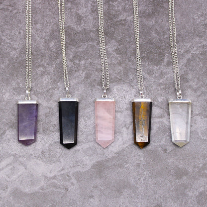 Gemstone Flat Pencil Pendant - Rose Quartz – lifestyle shot