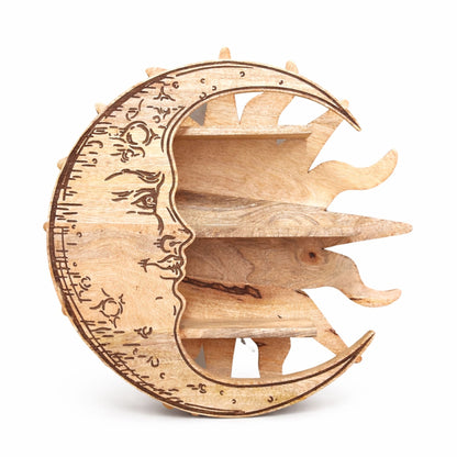Sunrays & Moon 3 Tier Wall Shelf, Mango Wood