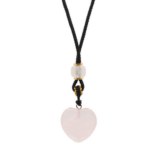 Cord Necklace Gemstone Pendant - Rose Quartz Heart | Auro & Co