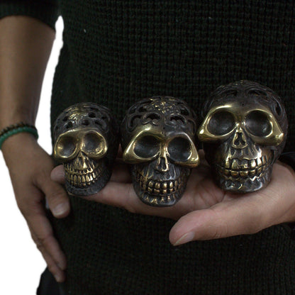 Vintage Brass Skull Ornament, Small