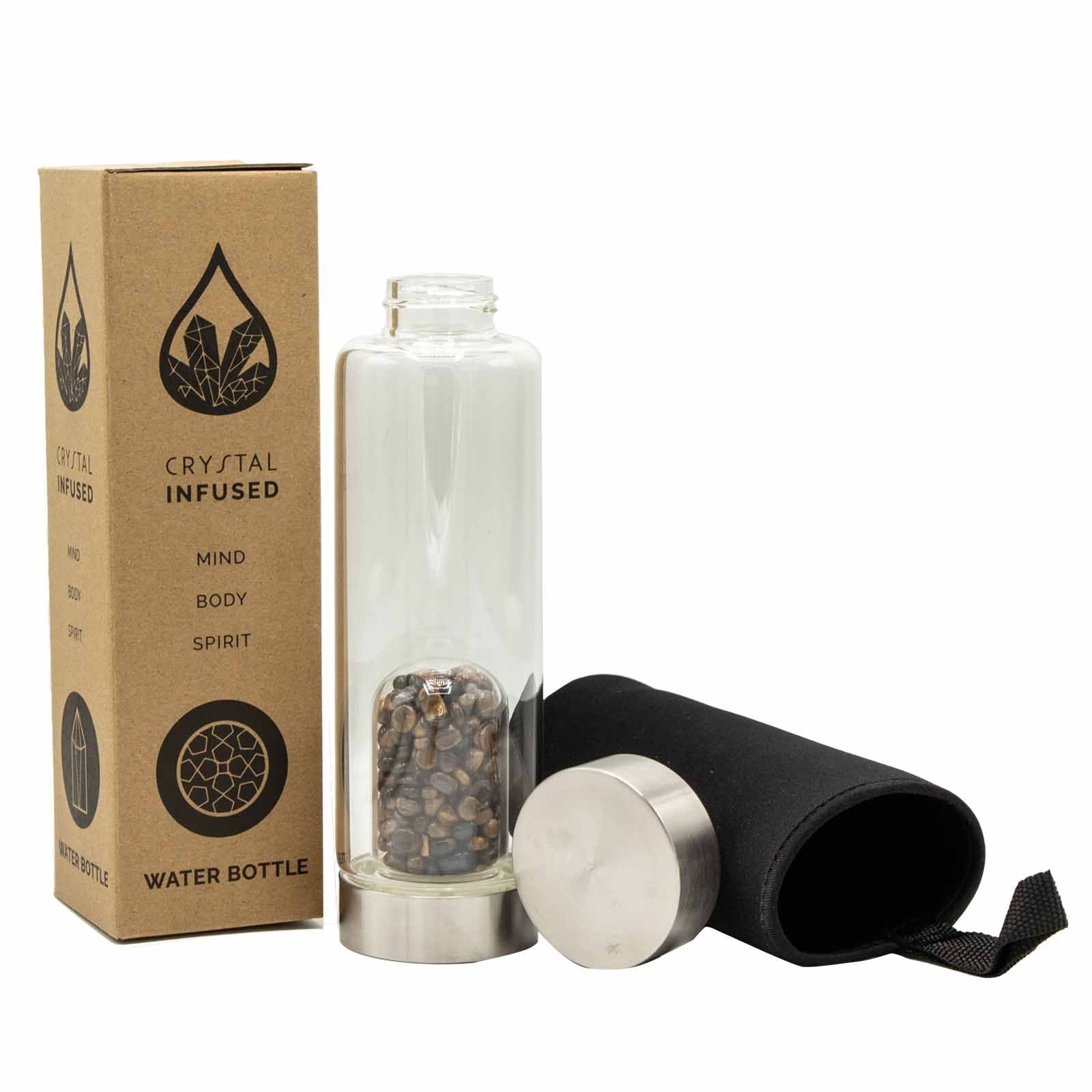 Crystal Infused Glass Water Bottle - Determined Tiger's Eye - Chips – lifestyle shot