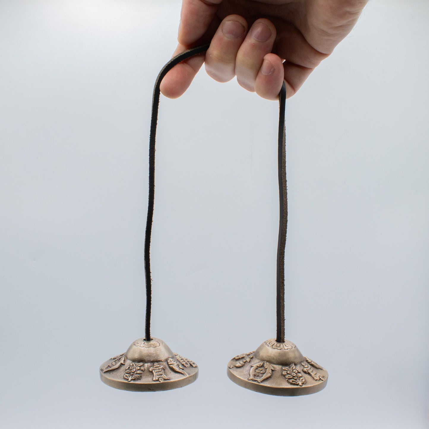 Premium Brass Tibetan Tingsha - Lucky Symbols - approx 6cm (155gm) – detail view