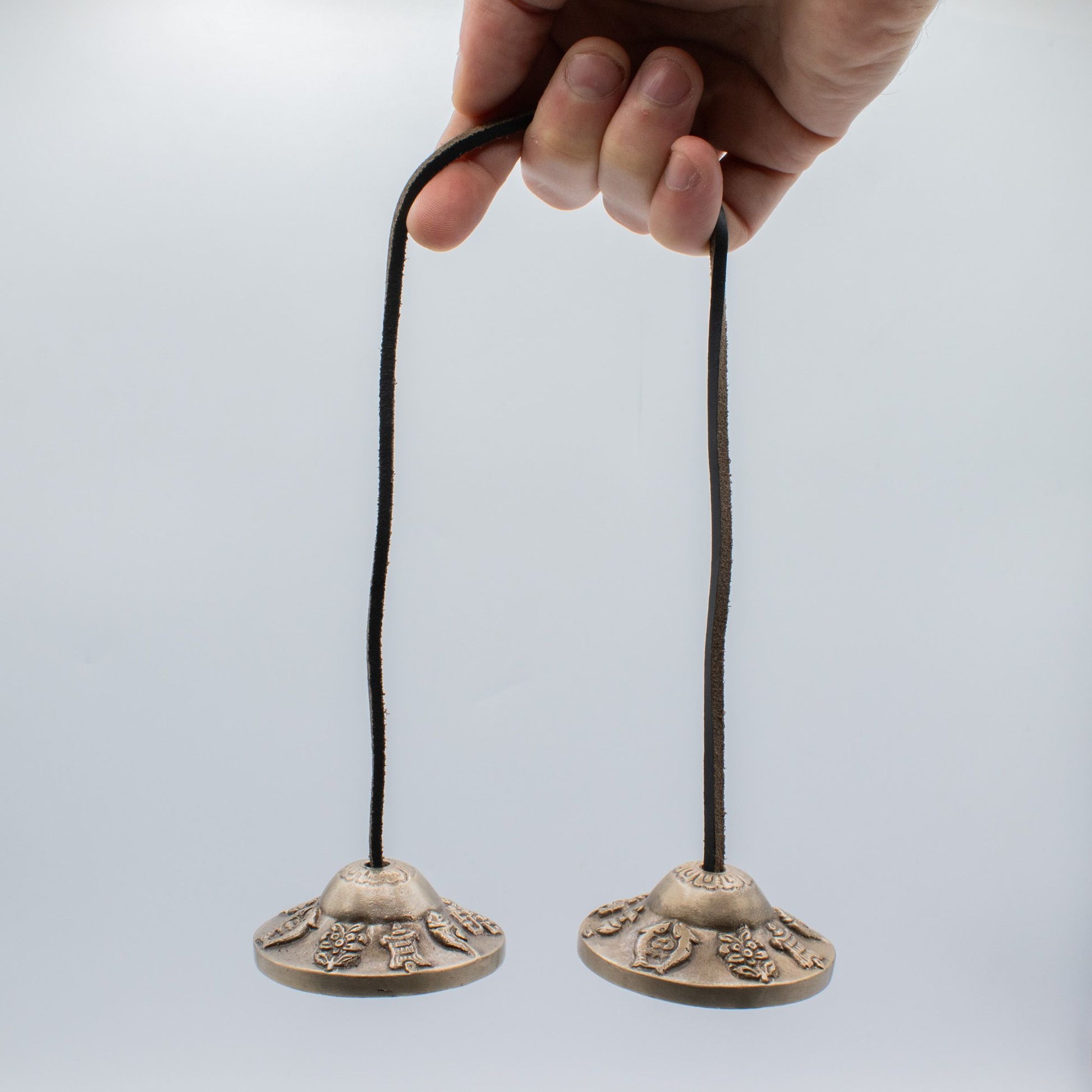 Premium Brass Tibetan Tingsha - Lucky Symbols - approx 6cm (155gm) – detail view