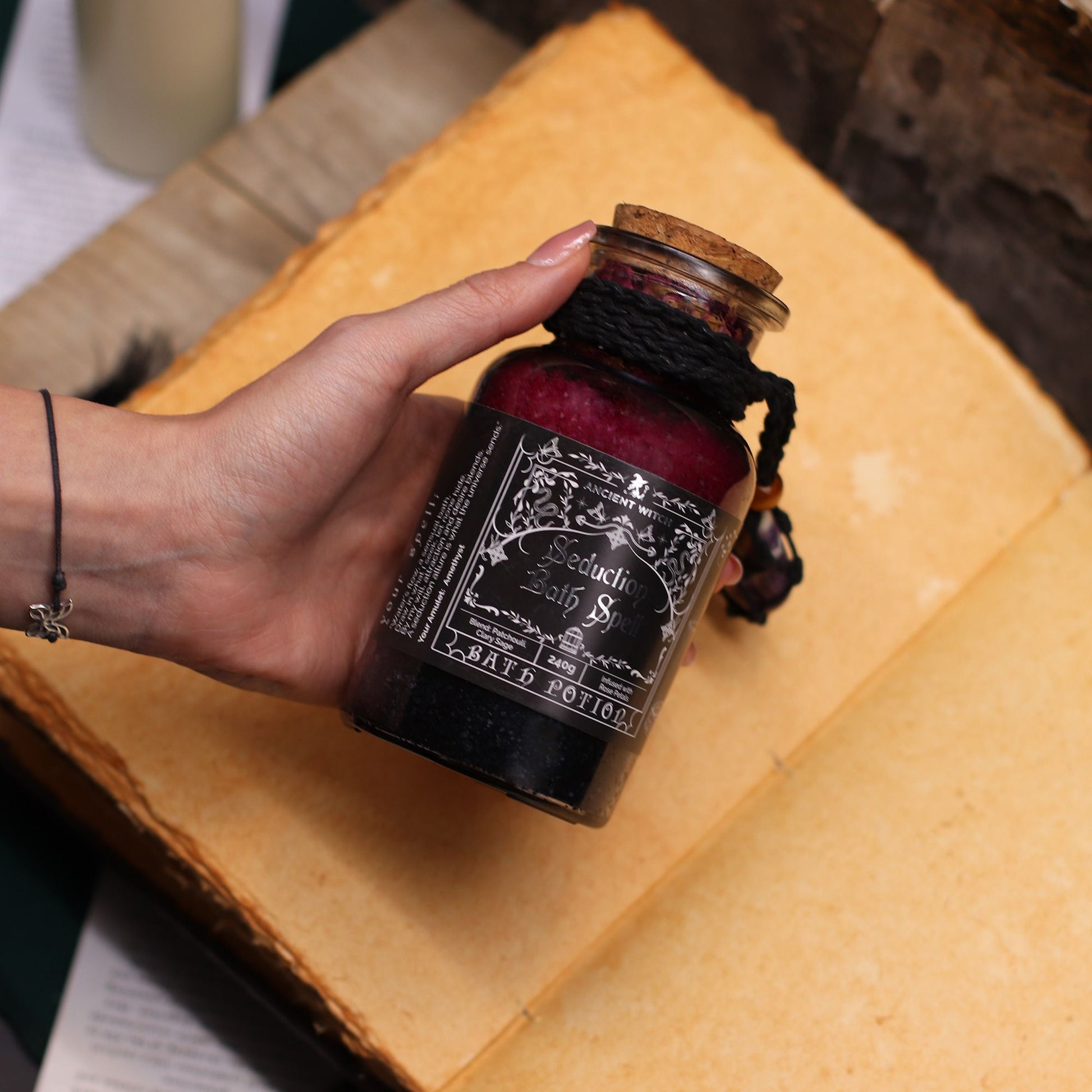 Ancient Witch Bath Spell Potion & Amethyst Crystal Amulet - Seduction – product image 9