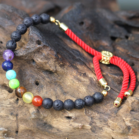 18K Gold Plated Gemstone Royal String Bracelet - Lava Stone Chakra – detail view