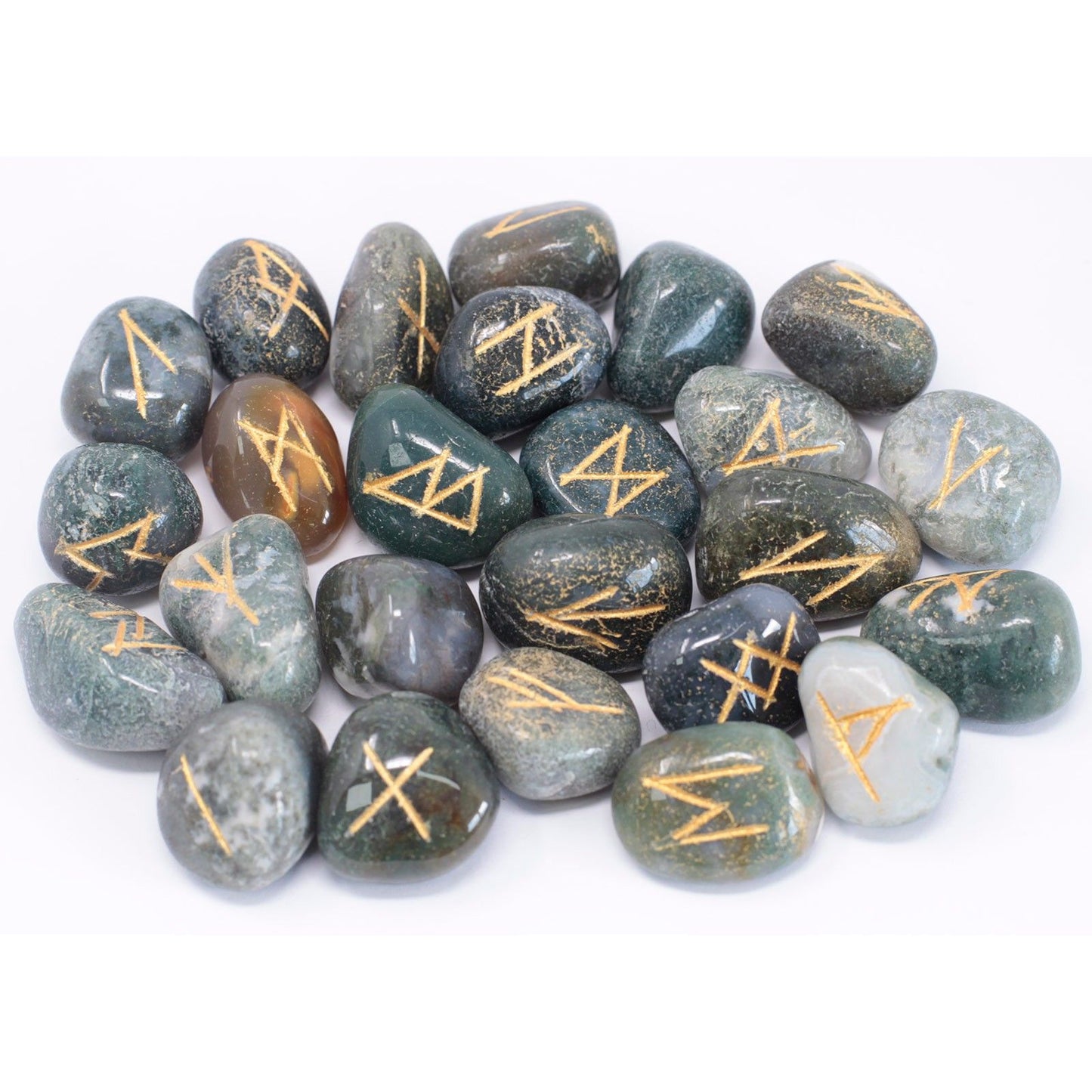 Runes Stone Set in Pouch - Moss Agate | Auro & Co