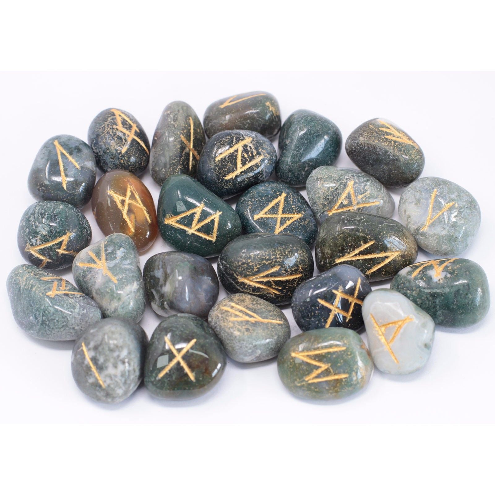Runes Stone Set in Pouch - Moss Agate | Auro & Co