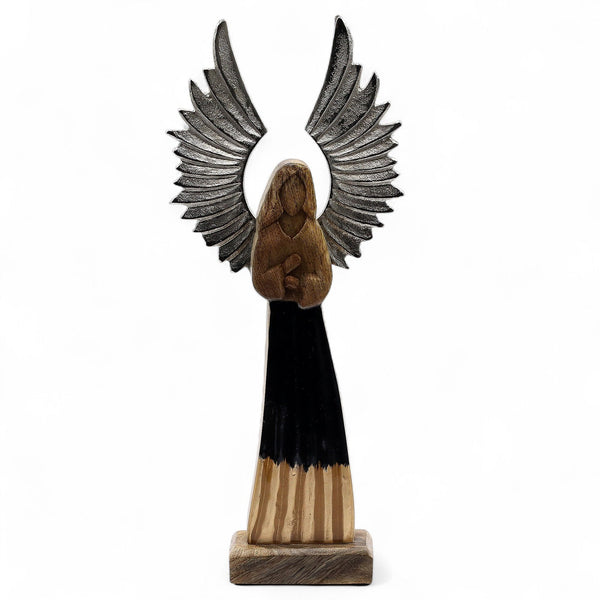 Large Mango Wood Gardian Angel Metal Wings & Enamel Detail | Auro & Co