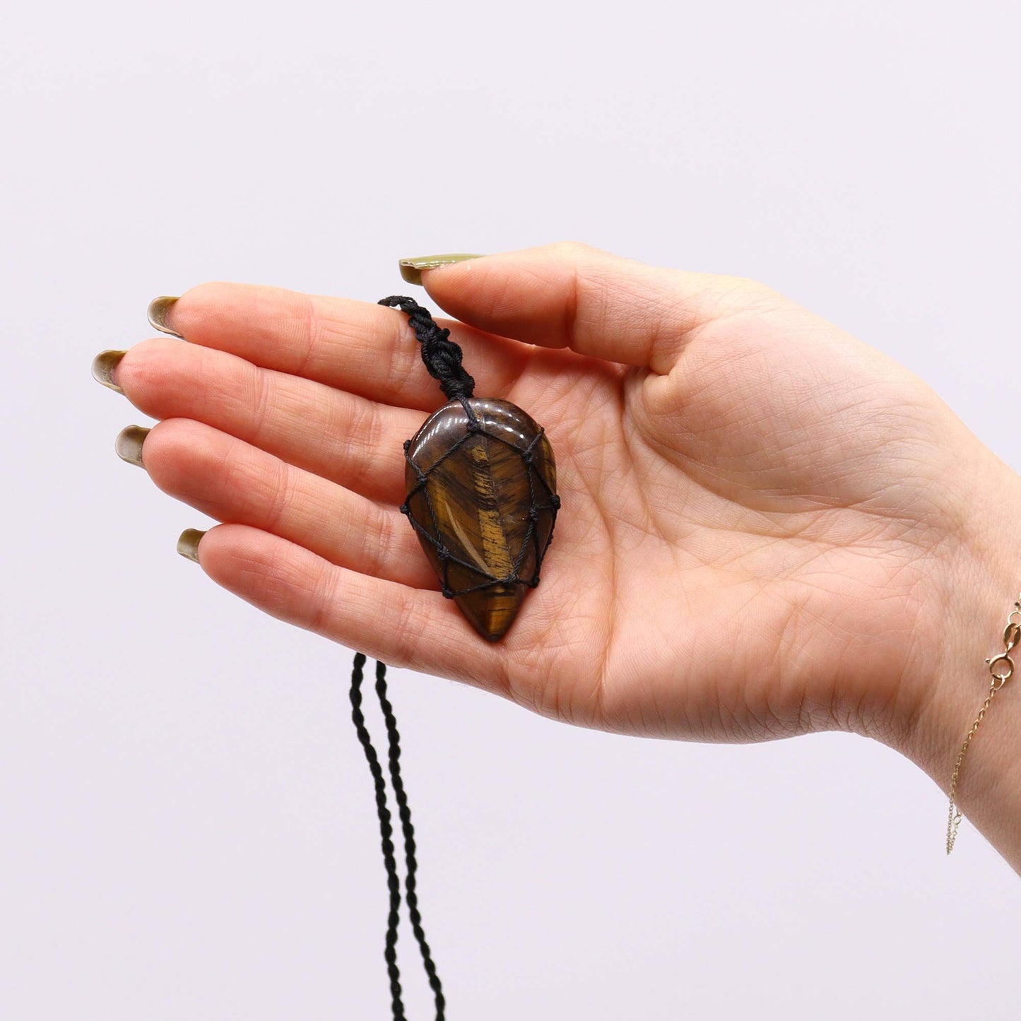 Laced Gemstone Teardrop Pendant - Tigereye – detail view