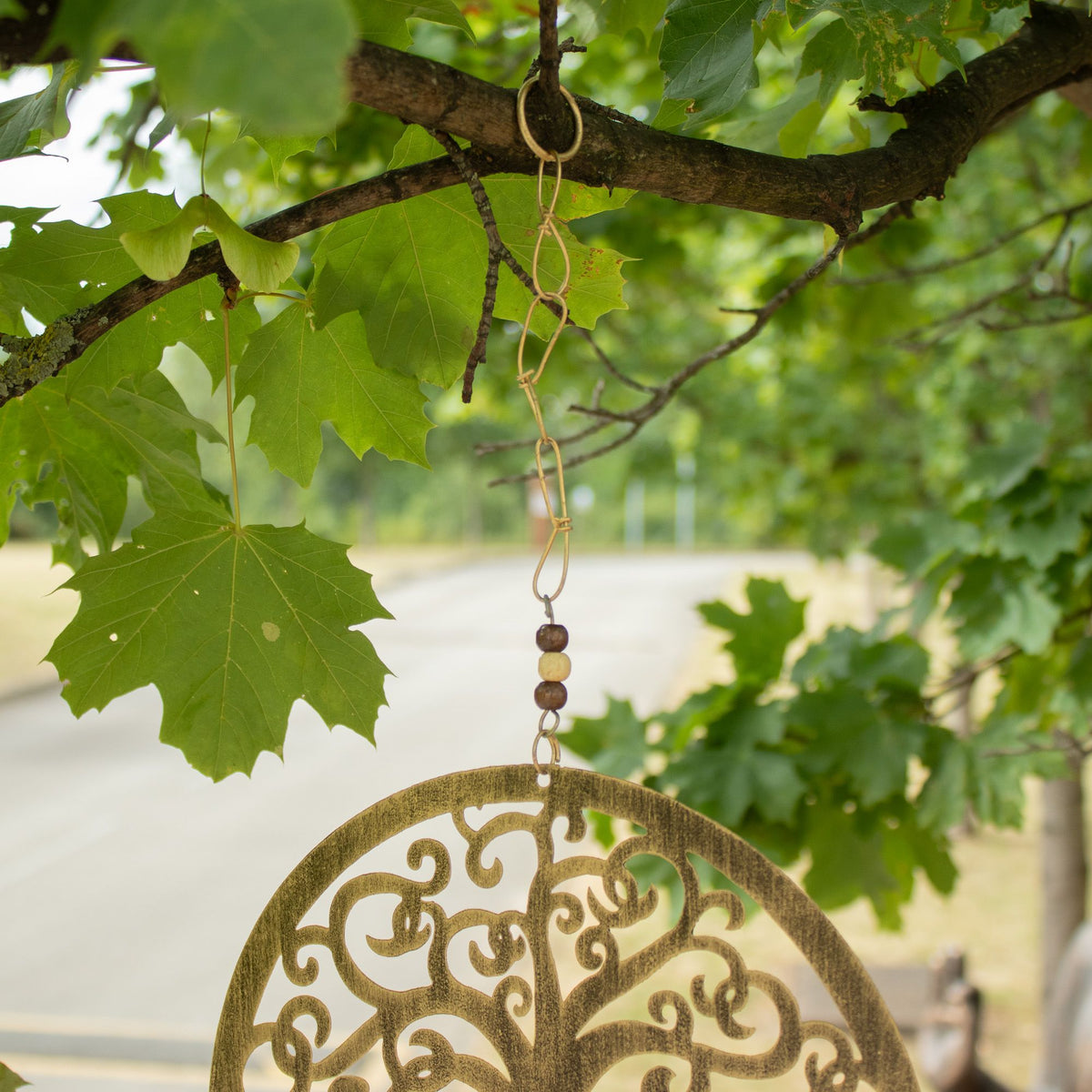 Tree of Life Brass Bell Chime with Glass Beads, Large