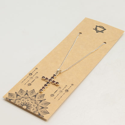 Indian Devotional Pendant - Silver Plated (45cm Chain)- Garnet Crucifix – product image 6