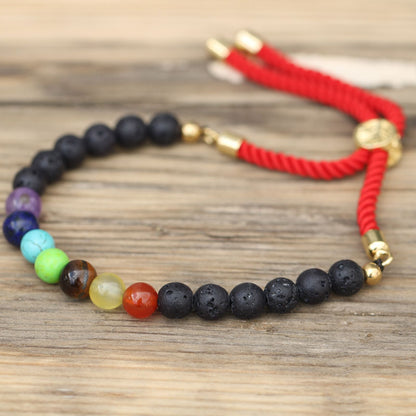18K Gold Plated Gemstone Royal String Bracelet - Lava Stone Chakra – lifestyle shot