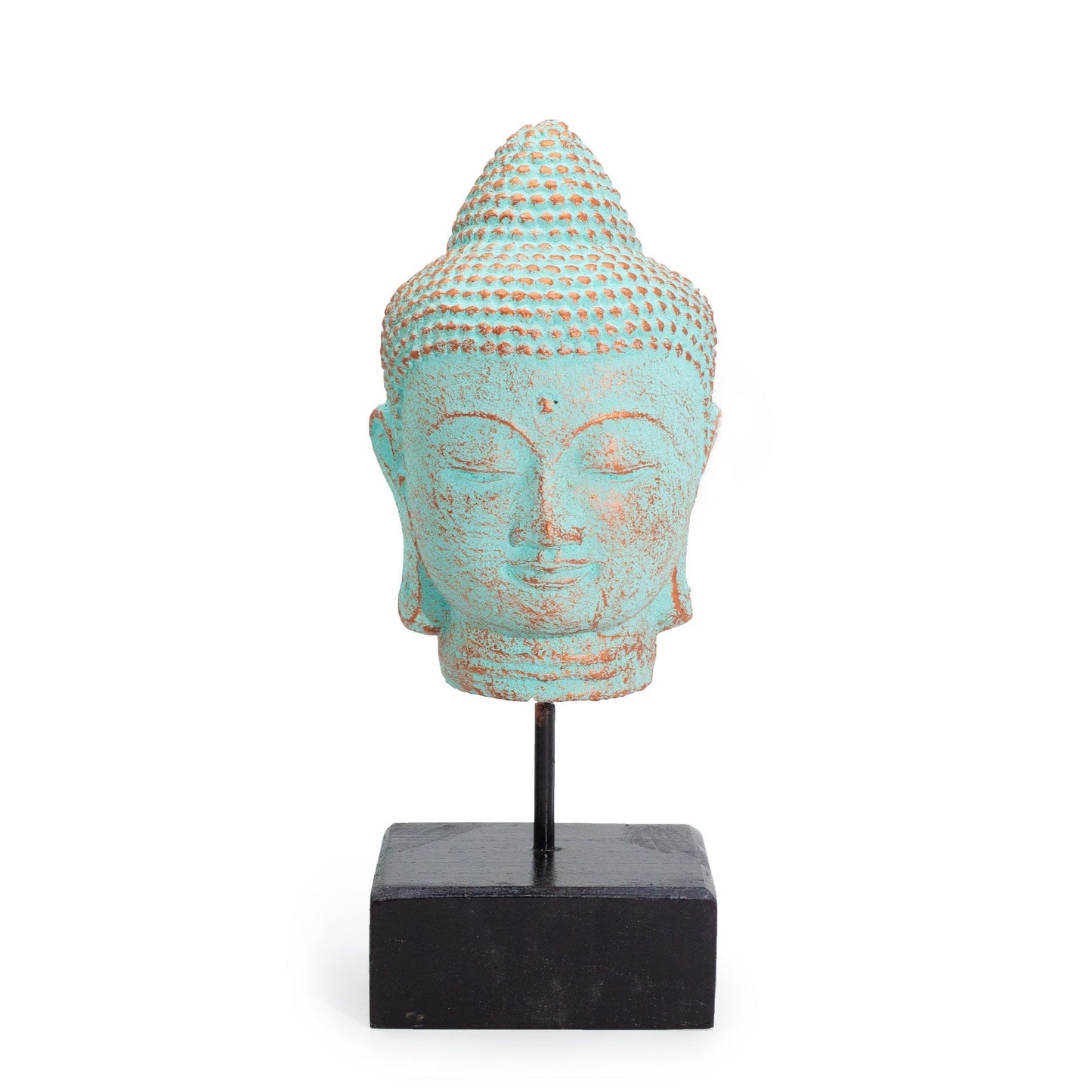 Stillness Buddha Head on Stand - Green Copper