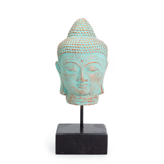 Stillness Buddha Head on Stand - Green Copper