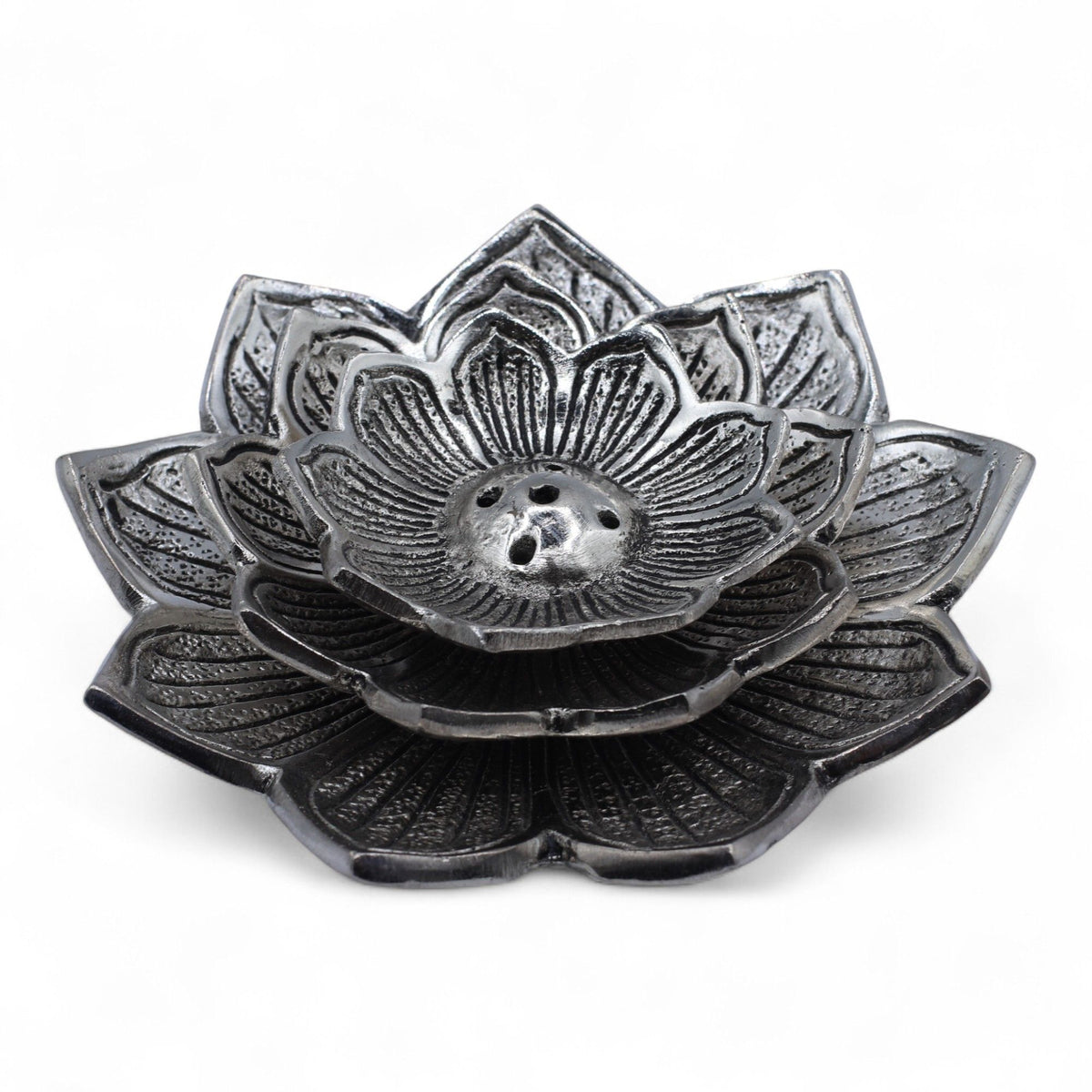 Tri-Flower Lotus Incense Holder, Aluminium, 10cm