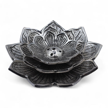 Tri-Flower Lotus Incense Holder, Aluminium, 10cm