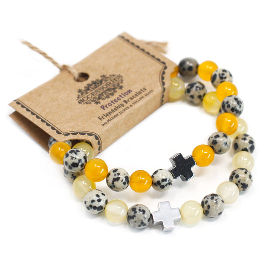Set of 2 Gemstones Friendship Bracelets - Protection - Dalmatian Jasper & Yellow Agate | Auro & Co
