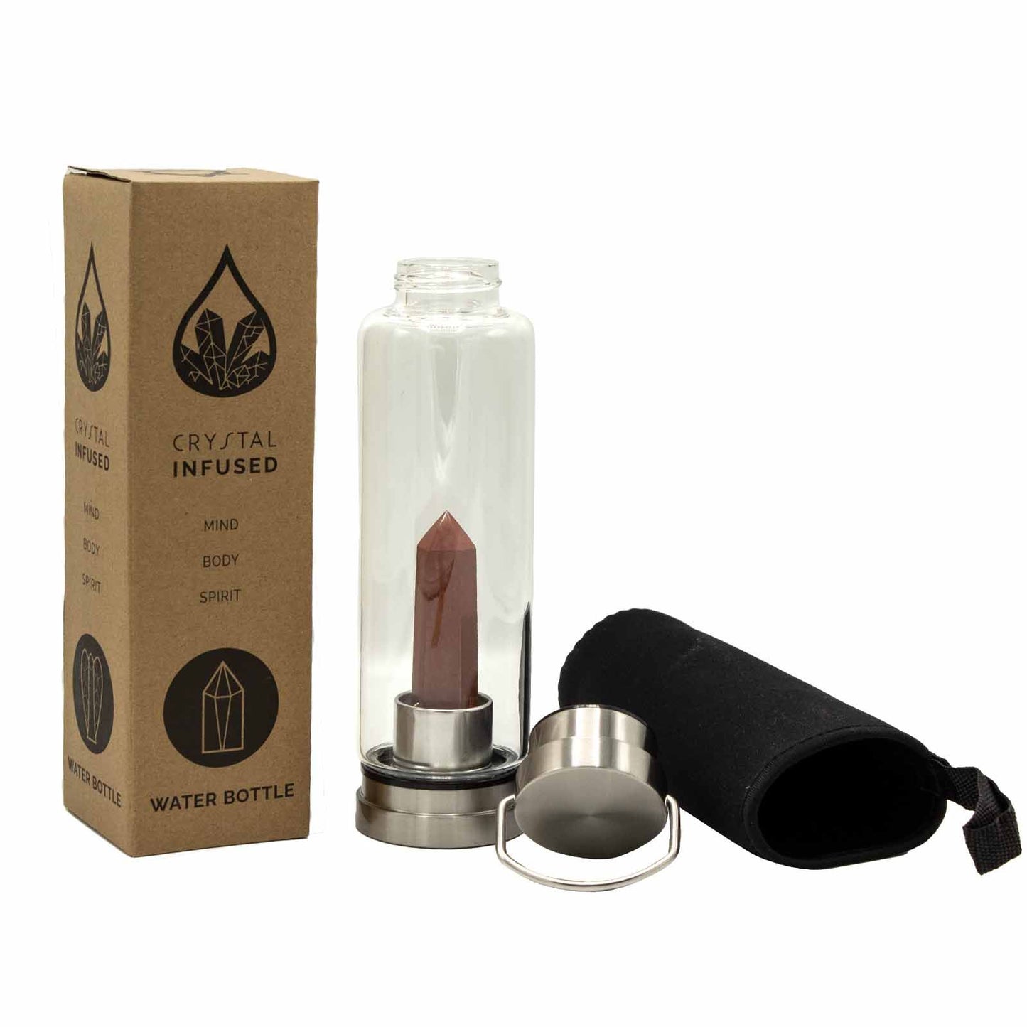 Crystal Infused Glass Water Bottle - Invigorating Red Jasper - Obelisk – detail view