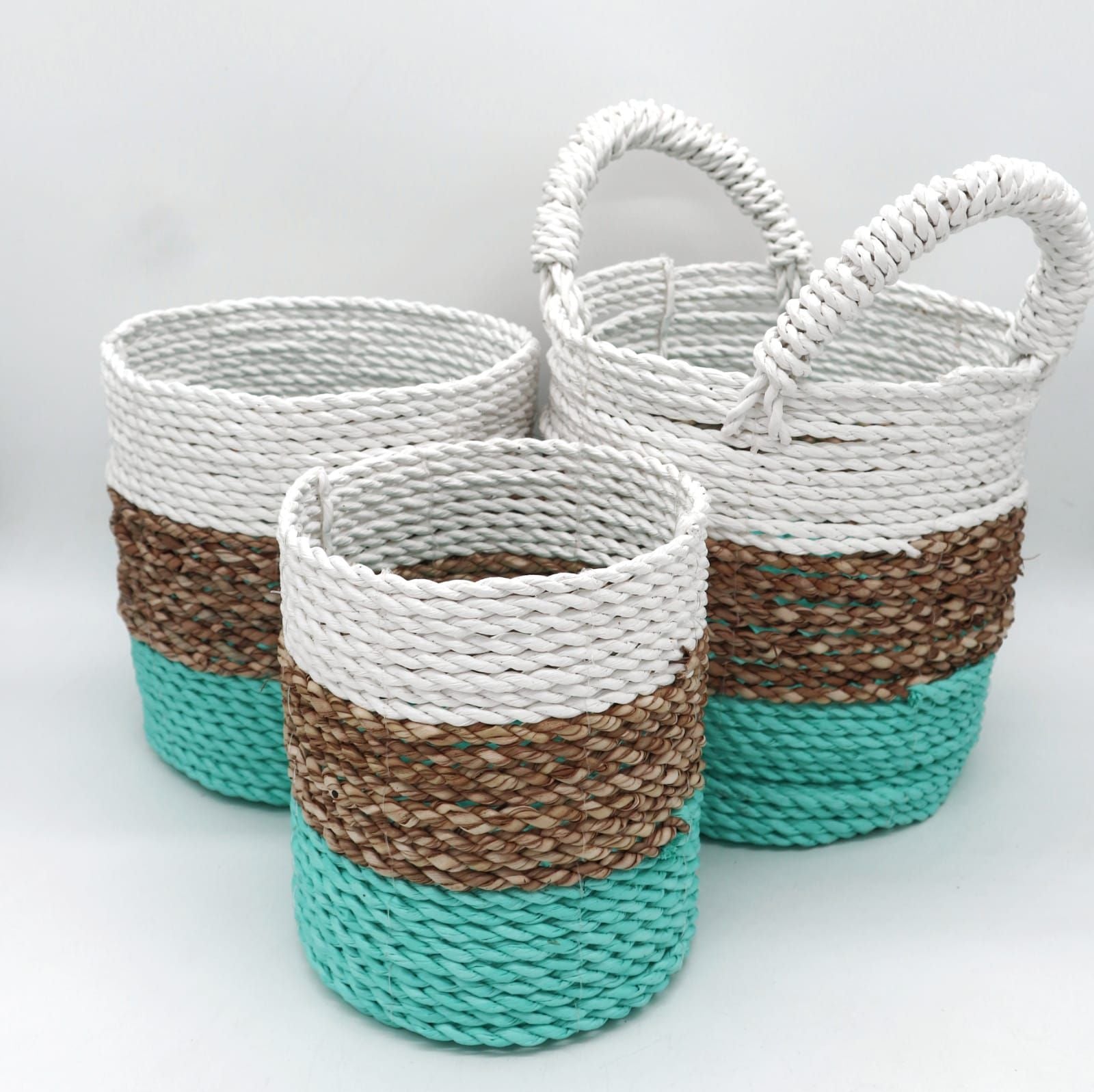 Seagrass Basket Set - Green / Natural / White | Auro & Co