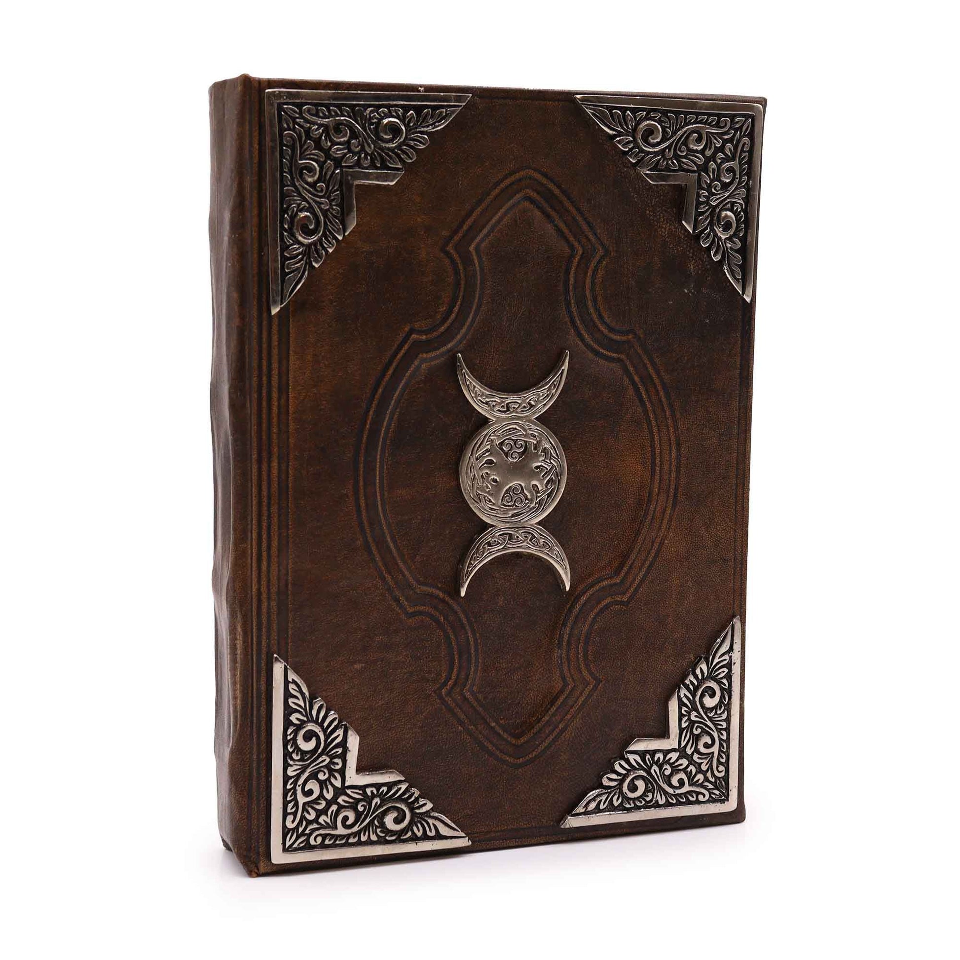 Heafty Brown Tan Book - Zinc Triple Moon Decor - 200 Deckle Edges Pages - 26x18cm | Auro & Co