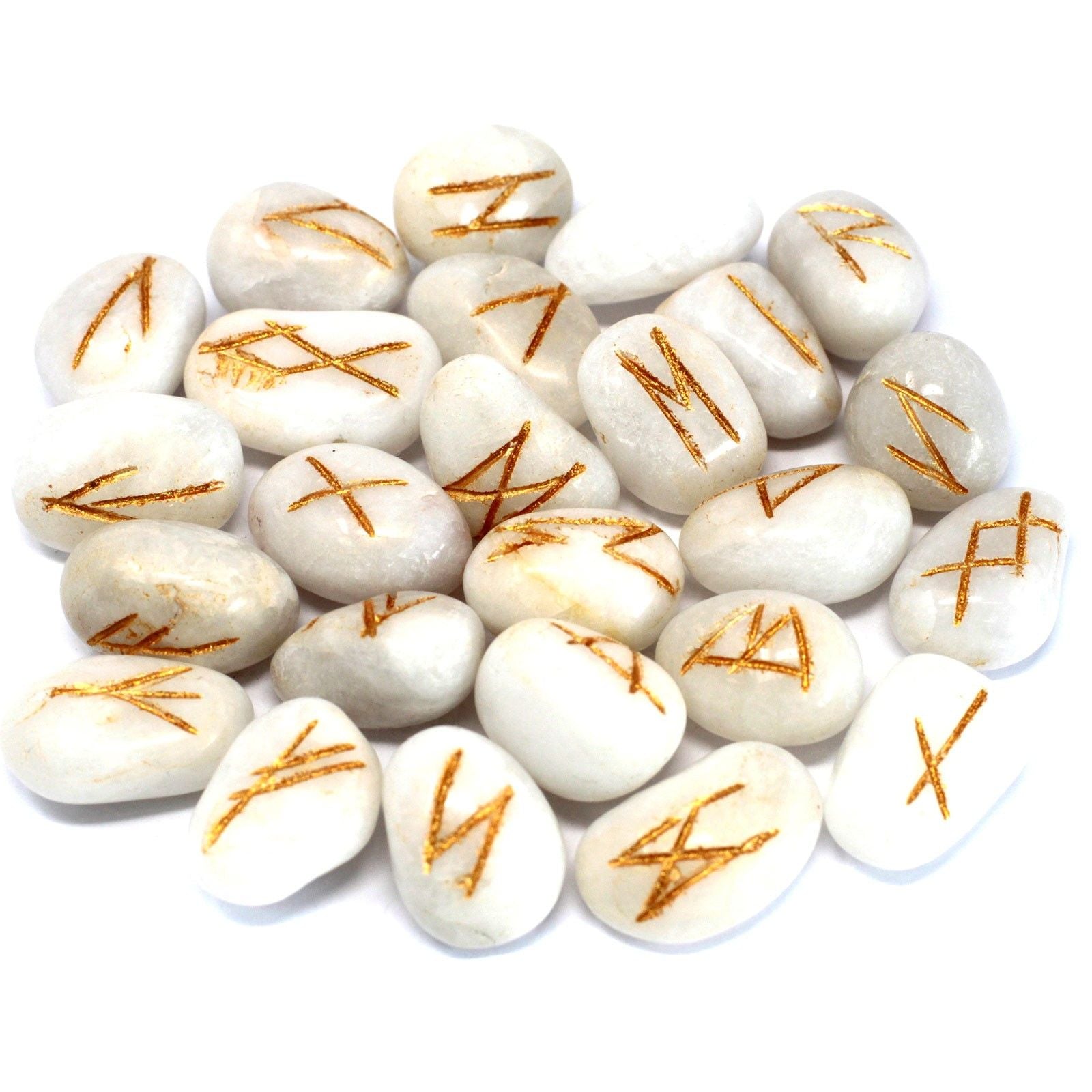 Runes Stone Set in Pouch - White Agate | Auro & Co