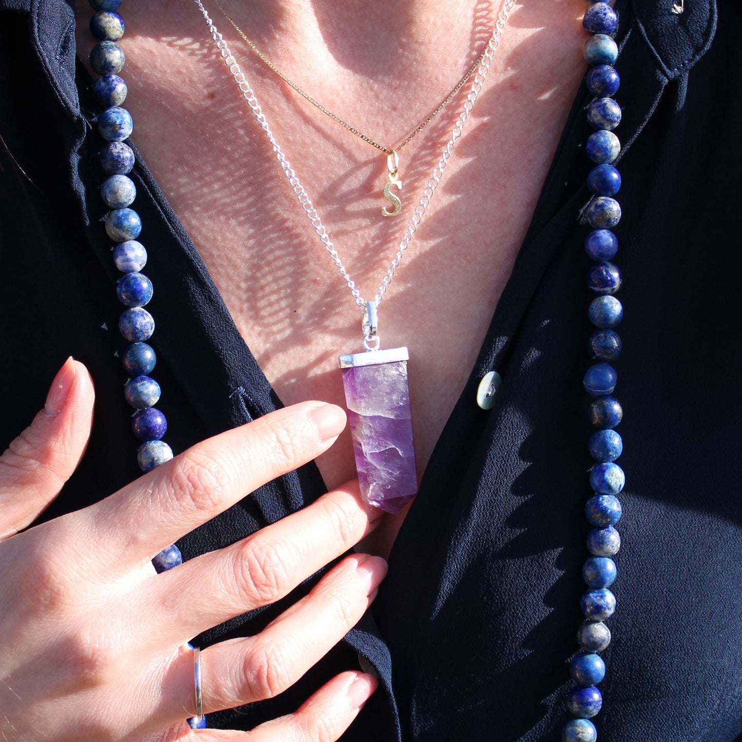 Gemstone Flat Pencil Pendant - Tiger Eye – detail view