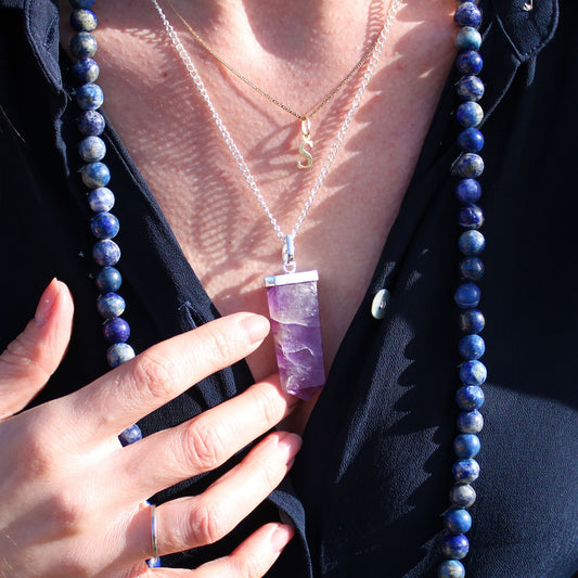 Gemstone Flat Pencil Pendant - Tiger Eye – detail view