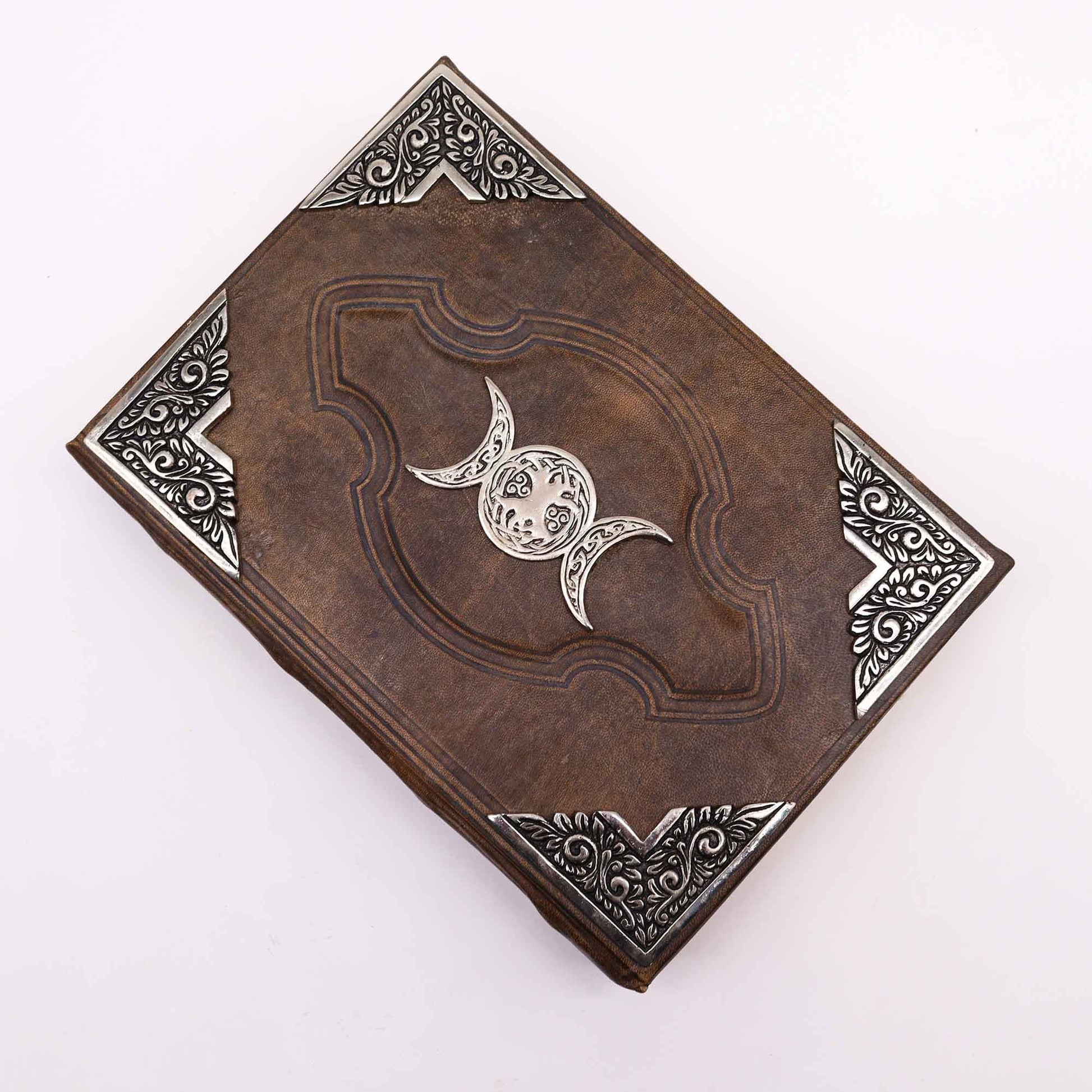 Heafty Brown Tan Book - Zinc Triple Moon Decor - 200 Deckle Edges Pages - 26x18cm – detail view