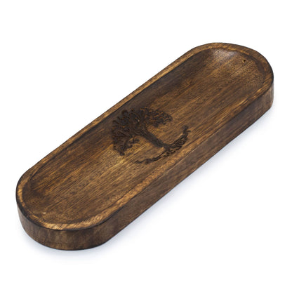 Tree of Life Mango Wood Incense Tray, 30x10cm