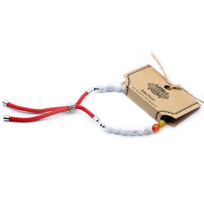 925 Silver Plated Gemstone Royal Red String Bracelet - White Howlite Chakra – detail view