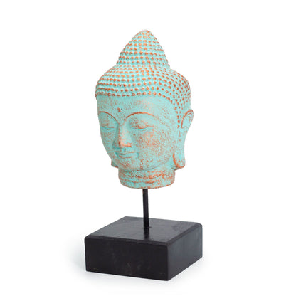 Stillness Buddha Head on Stand - Green Copper