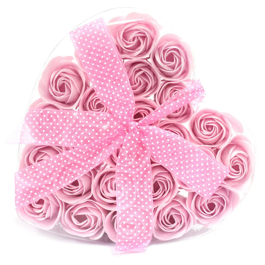 Set of 24 Soap Flower Heart Box - Pink Roses | Auro & Co