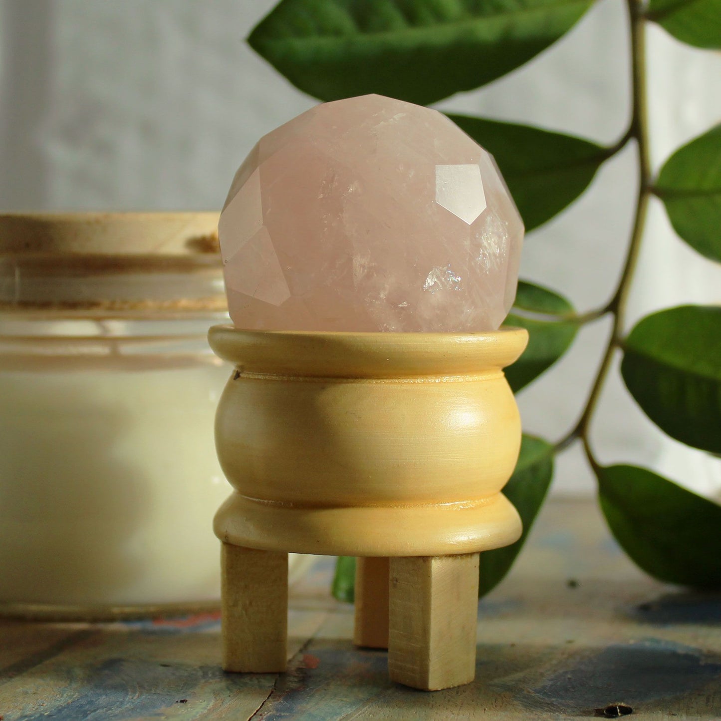Gemstone Faceted Healing Ball & Stand - Rose Quartz – lifestyle shot
