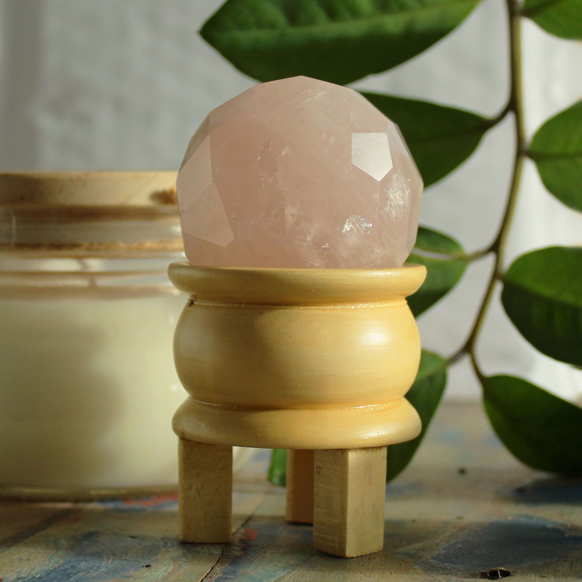 Gemstone Faceted Healing Ball & Stand - Rose Quartz – lifestyle shot