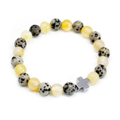 Set of 2 Gemstones Friendship Bracelets - Protection - Dalmatian Jasper & Yellow Agate – lifestyle shot
