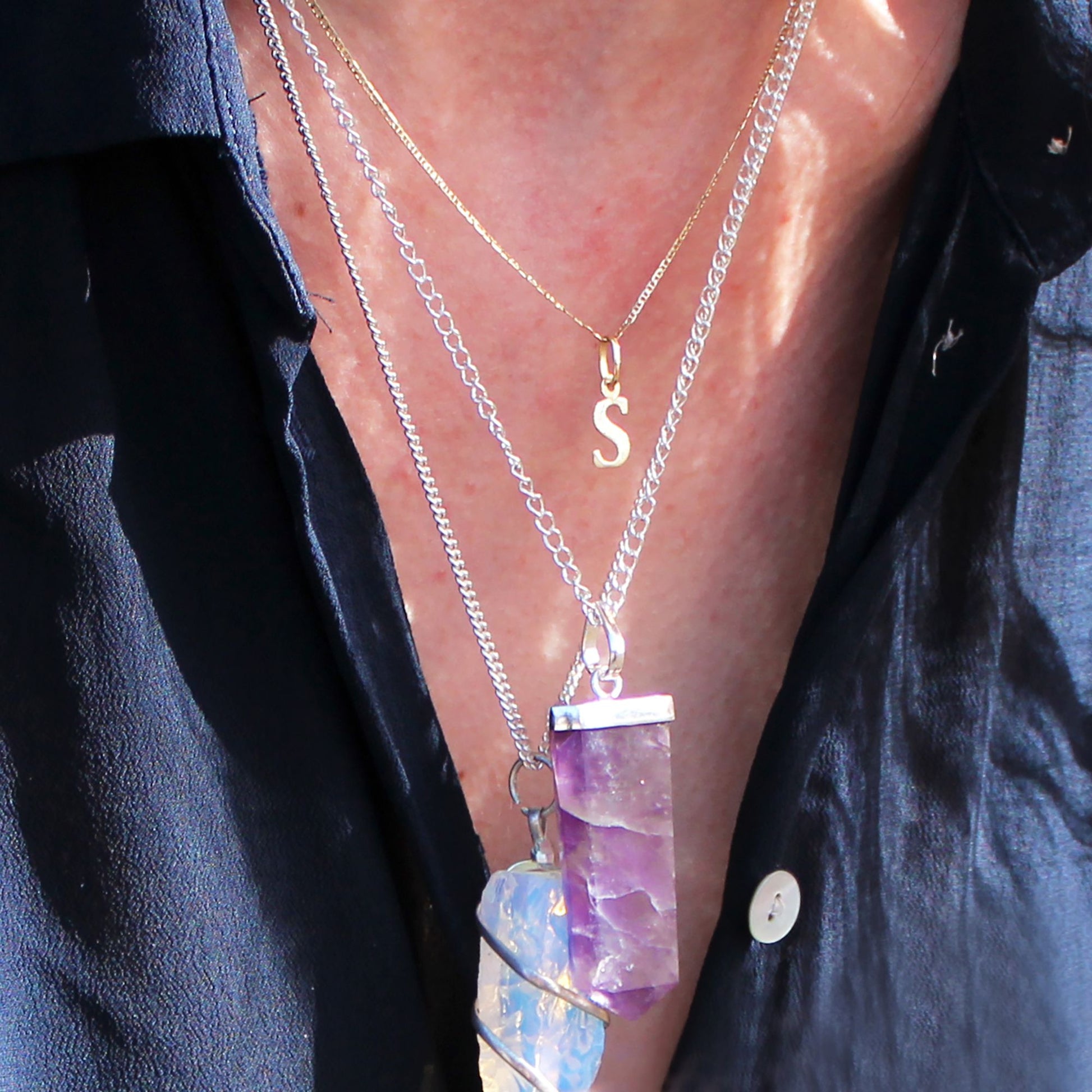 Gemstone Flat Pencil Pendant - Black Agate – product image 6