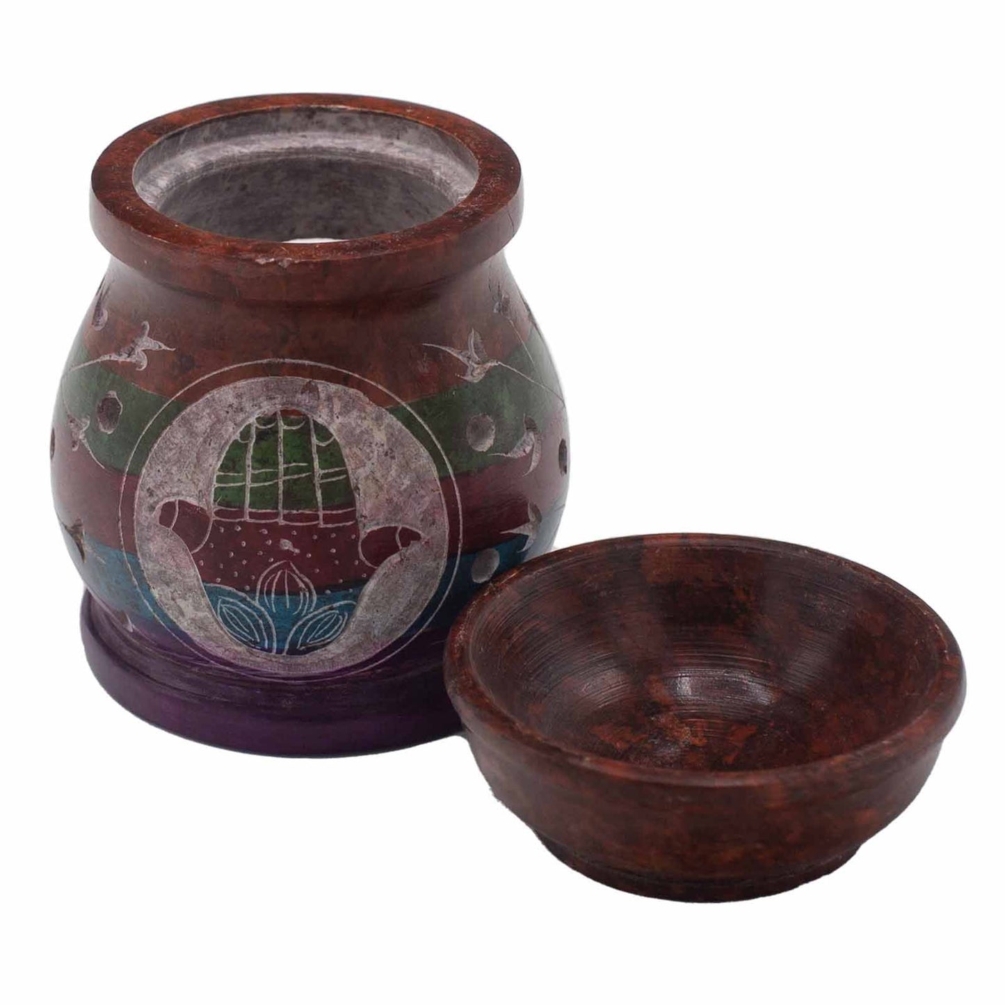 Soapstone Oil Burner 10cm - Hamsa - Five Colours – detail view
