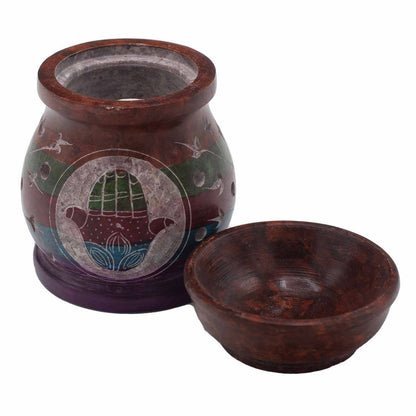 Soapstone Oil Burner 10cm - Hamsa - Five Colours – detail view