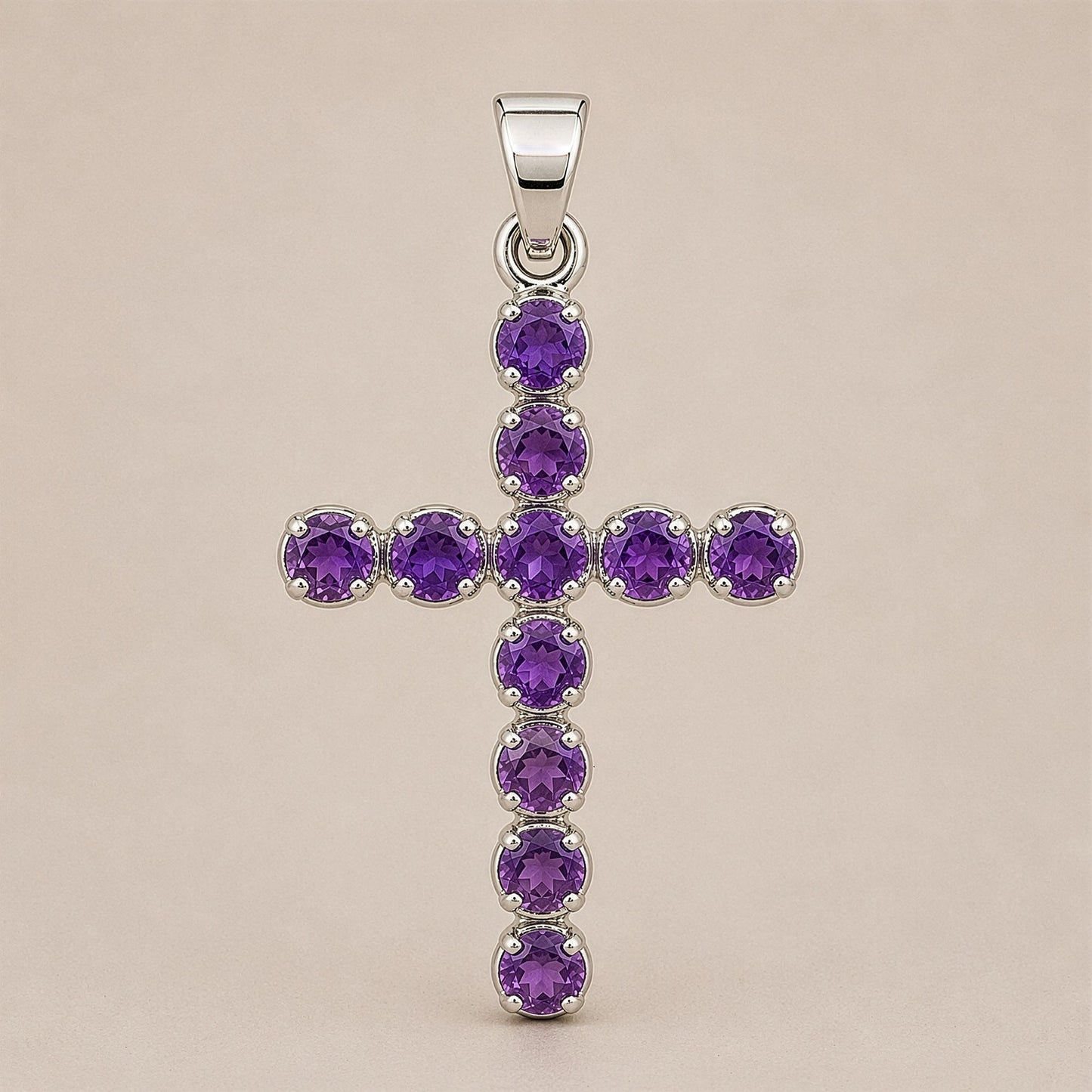 Indian Devotional Pendant - Silver Plated (45cm Chain)- Amethyst Crucifix – product image 6