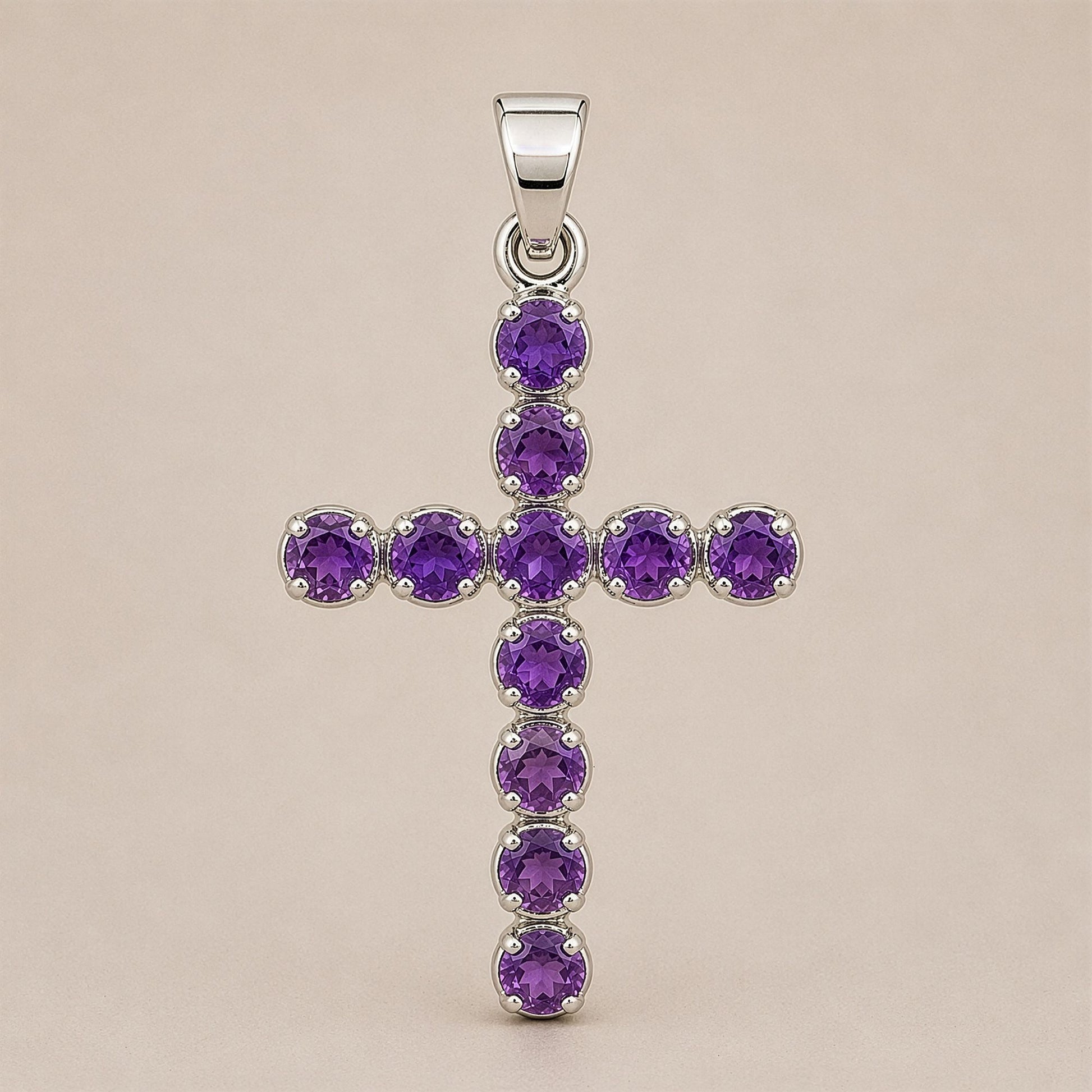 Indian Devotional Pendant - Silver Plated (45cm Chain)- Amethyst Crucifix – product image 6