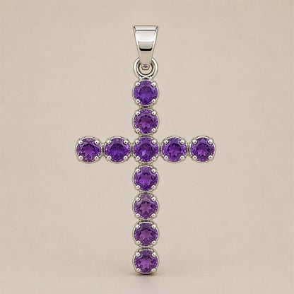 Indian Devotional Pendant - Silver Plated (45cm Chain)- Amethyst Crucifix – product image 6