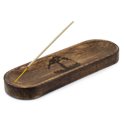 Tree of Life Mango Wood Incense Tray, 30x10cm