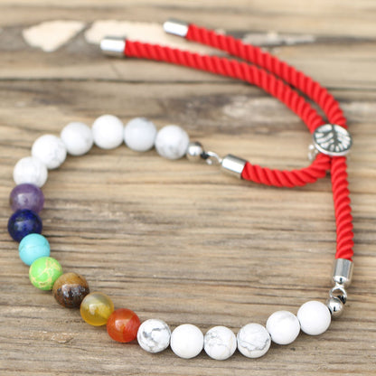 925 Silver Plated Gemstone Royal Red String Bracelet - White Howlite Chakra – lifestyle shot