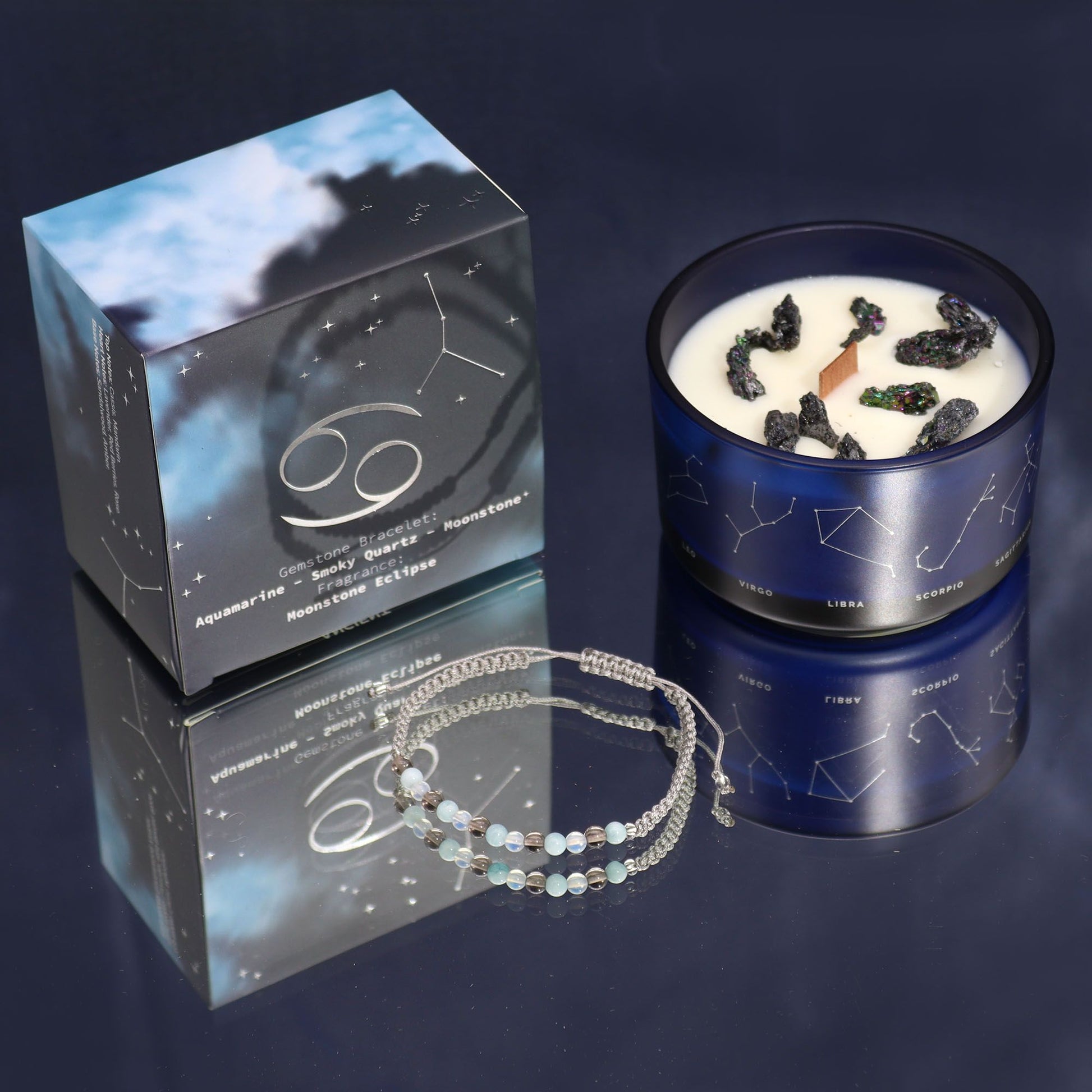 Cancer Zodiac Crystal Candle Set – detail view