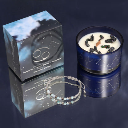 Cancer Zodiac Crystal Candle Set – detail view