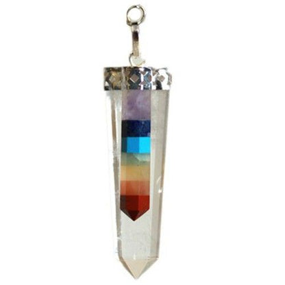 Crystal - 7 Chakra Bounded Thin Point Flat Pendant | Auro & Co
