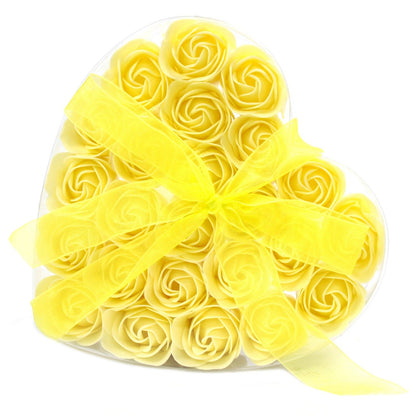 Set of 24 Soap Flower Heart Box - Yellow Roses | Auro & Co