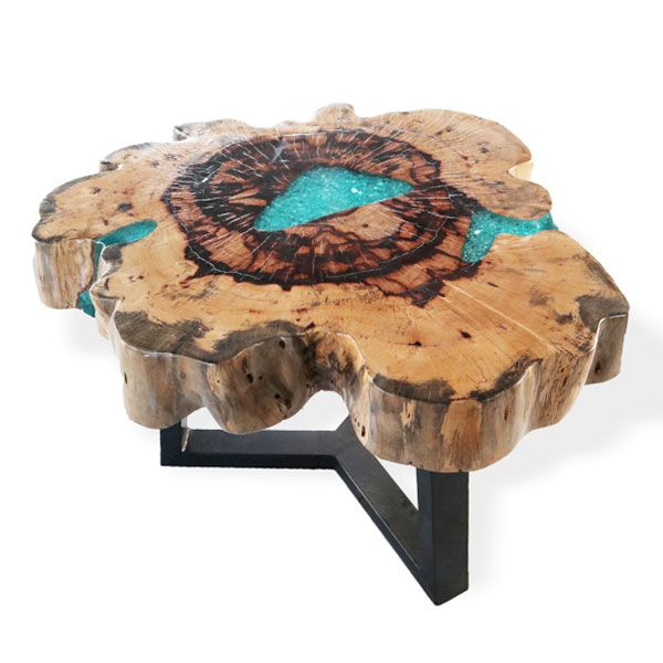 Lagoon Crest Table – Hand-Shaped Wood & Resin Piece