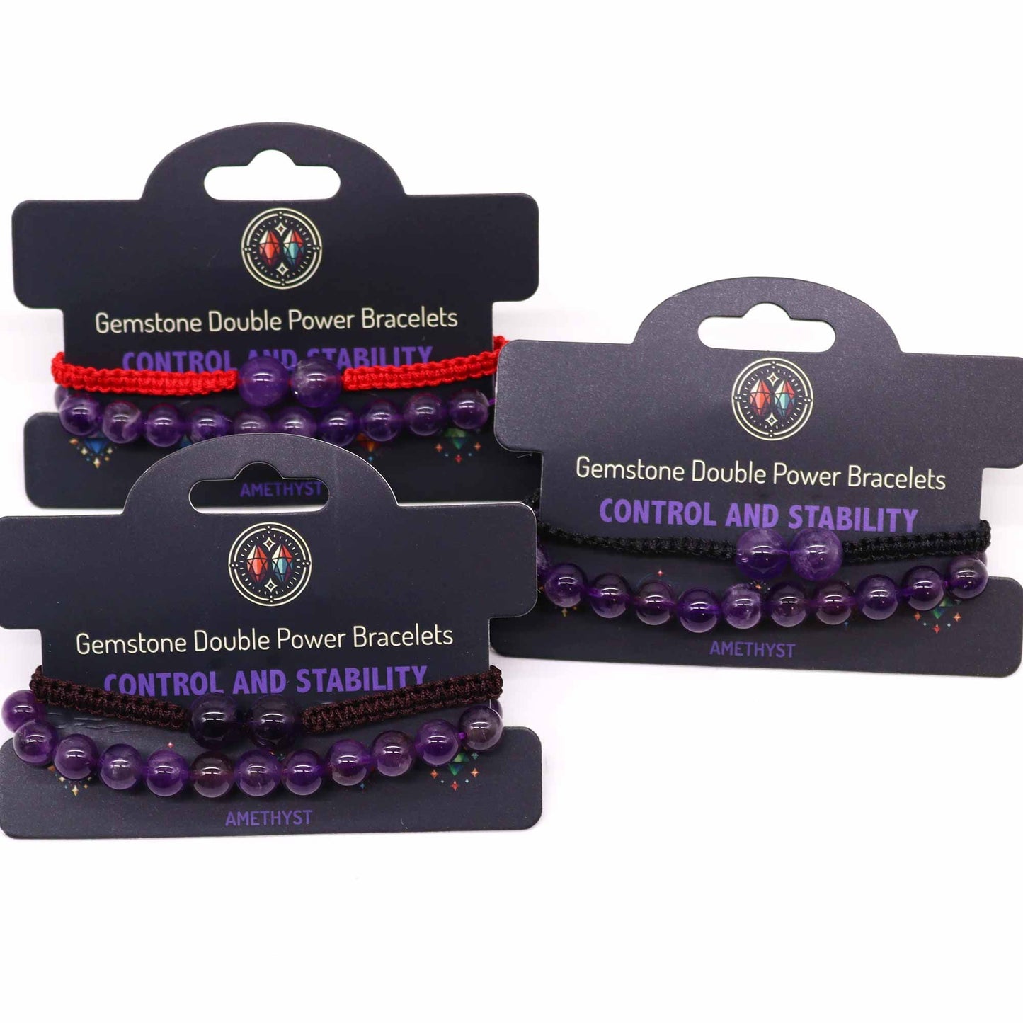 Gemstone Double Power Bracelets- Amethyst – detail view