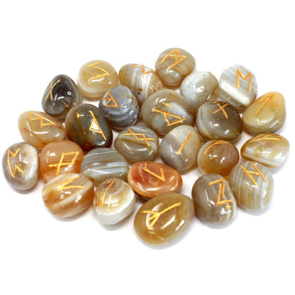 Runes Stone Set in Pouch - Banded Agate | Auro & Co